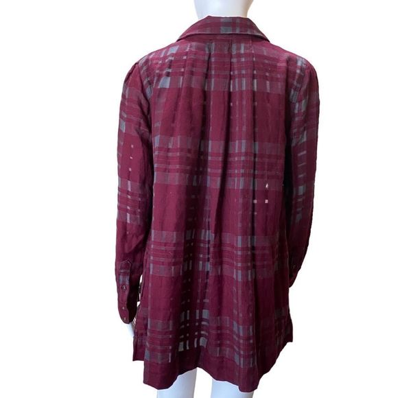 Free People Plaid Burgundy Button Up Above Knee Mini Dress/Top XS - Picture 2 of 4